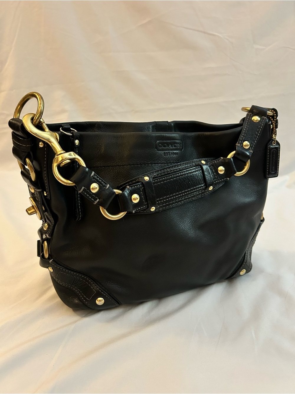 Coach Carly Black Leather Shoulder Bag